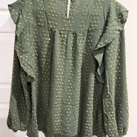 My Color Blue Boho Green Ruffles Blouse Dots Twee Casual Fall Medium - Picture 5 of 11